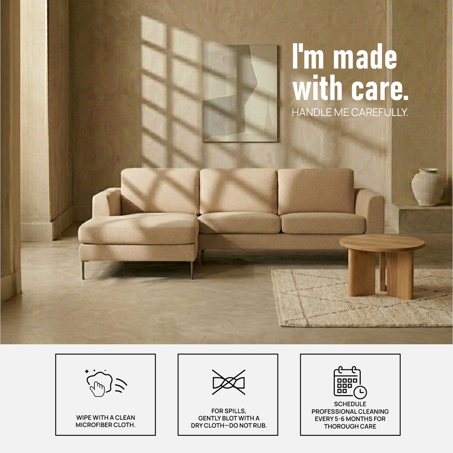 ModernElegance L Shaped 3 Seater Sofa Beige