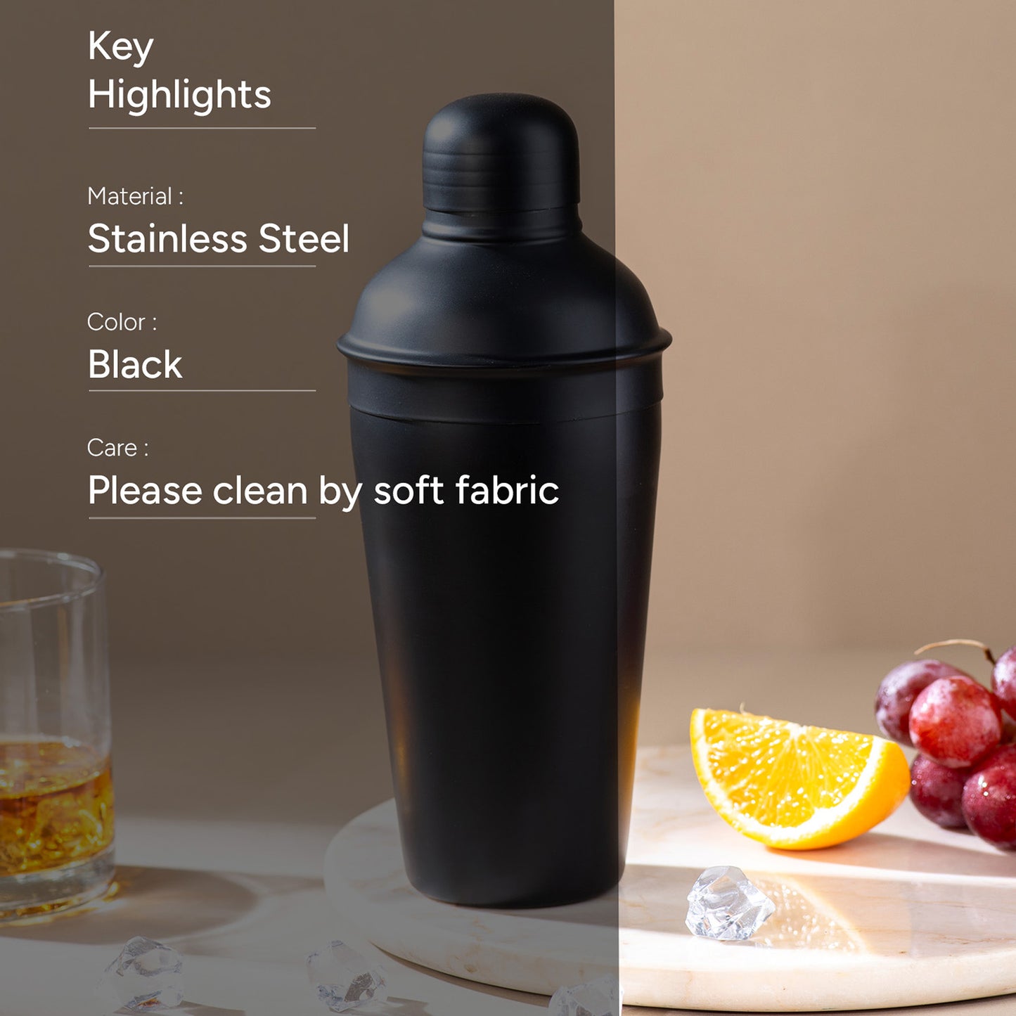 The Premium Cocktail Shaker Matte Black Stainless Steel