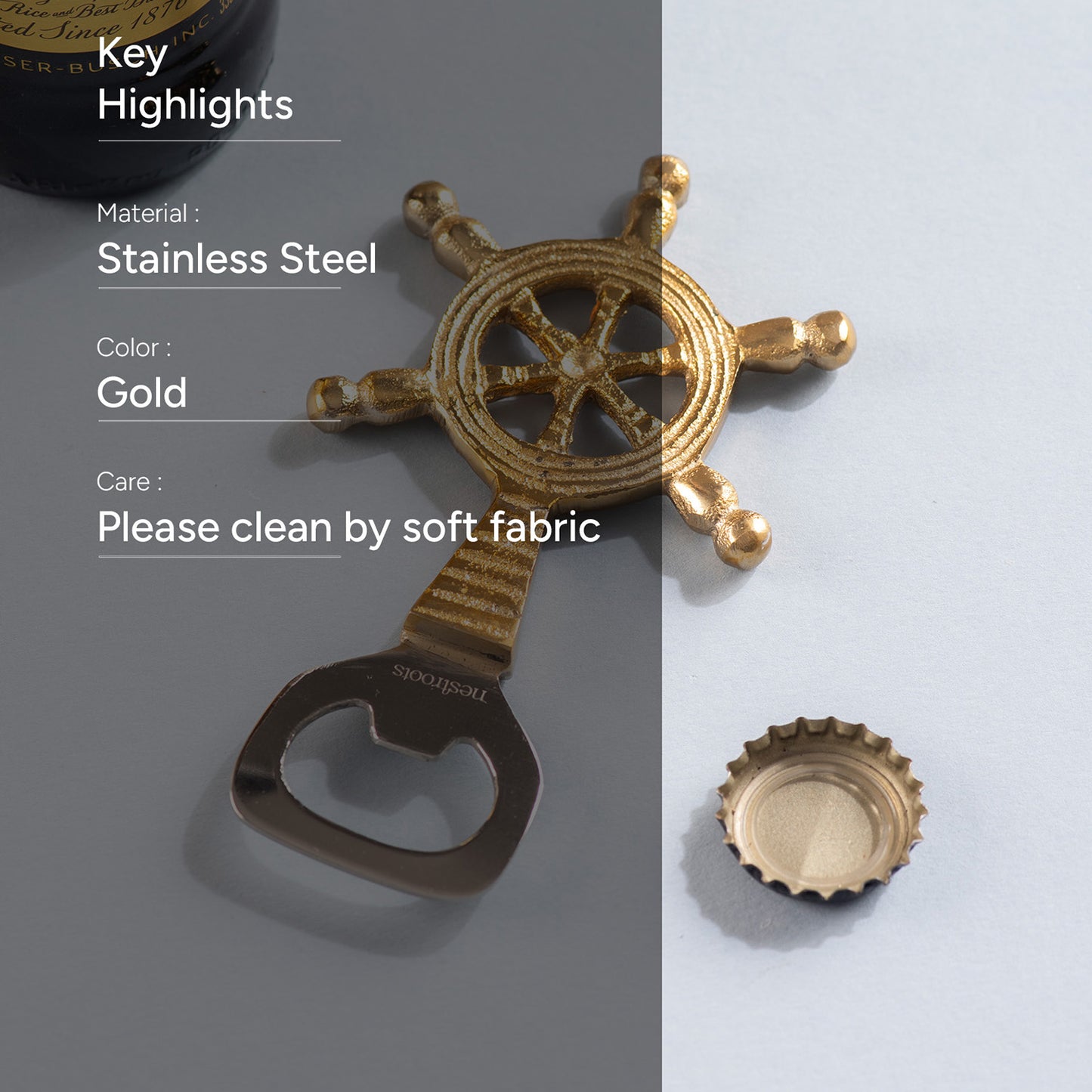 The Impeccable Ship Steering Wheel Bottle Opener Glossy Gold