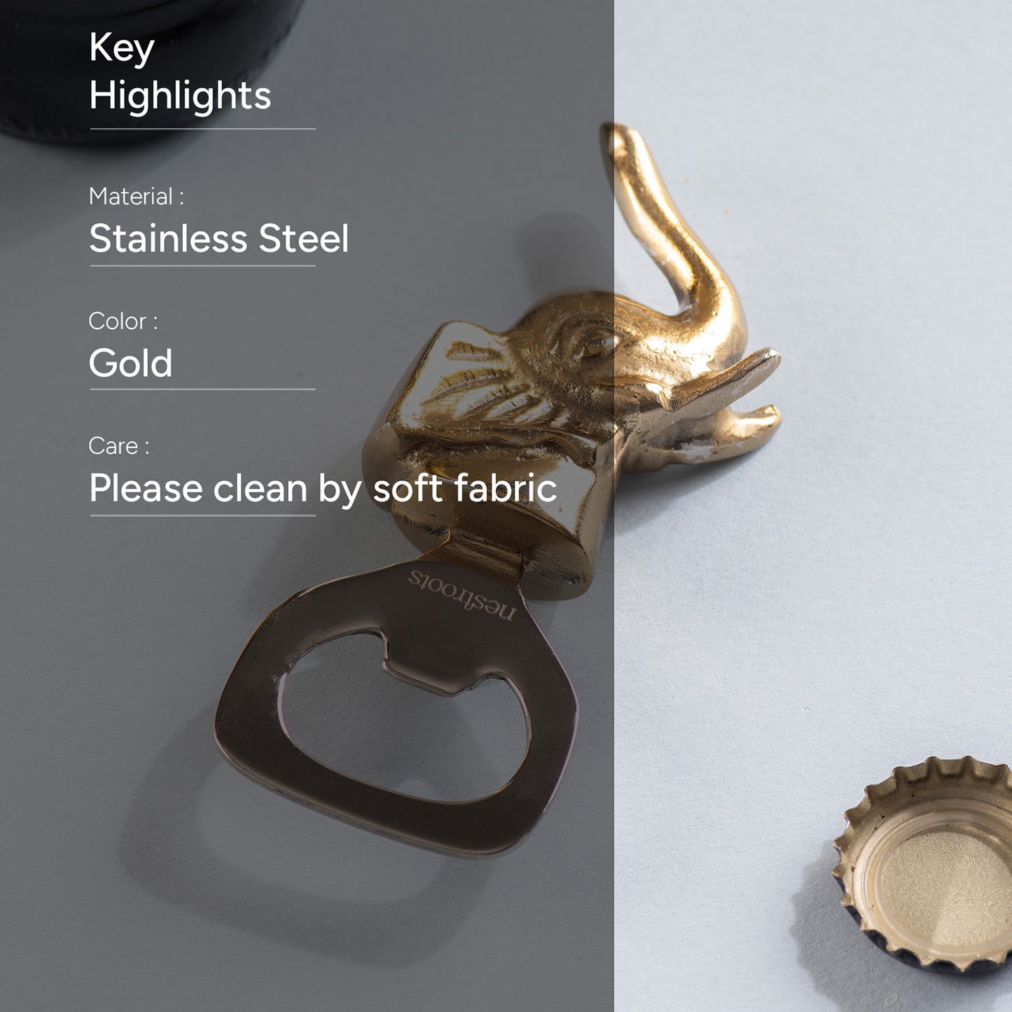 The Elephant Bottle Opener Glossy Gold