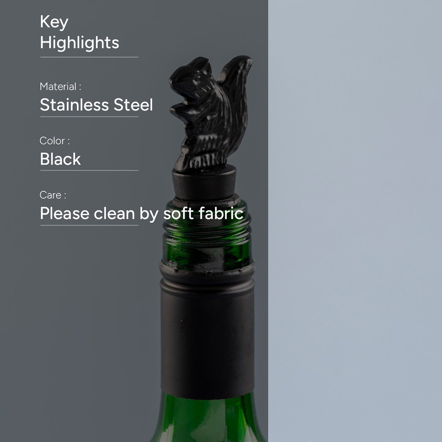 The Squirrel Bottle Stopper Matte Black
