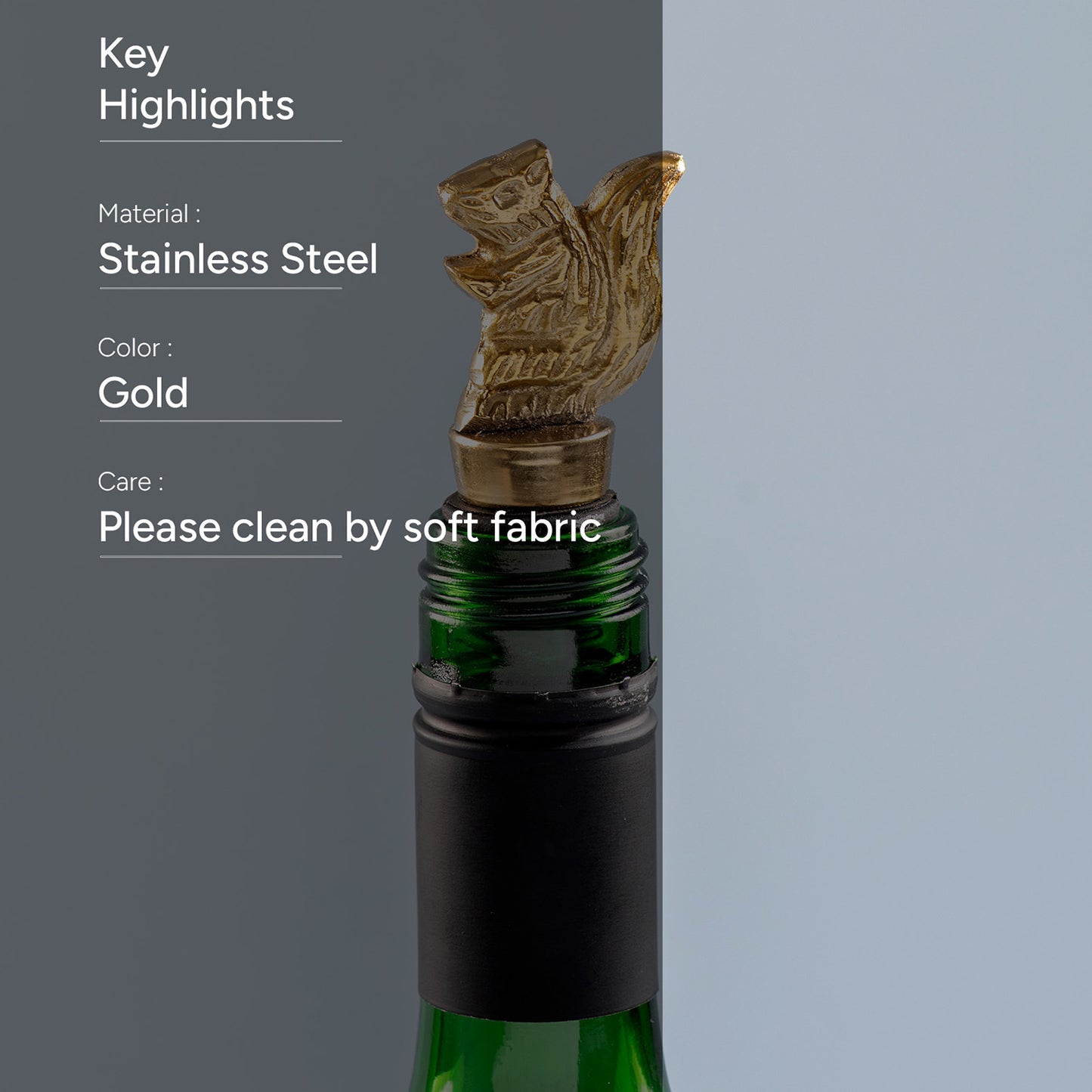 The Squirrel Bottle Stopper Glossy Gold