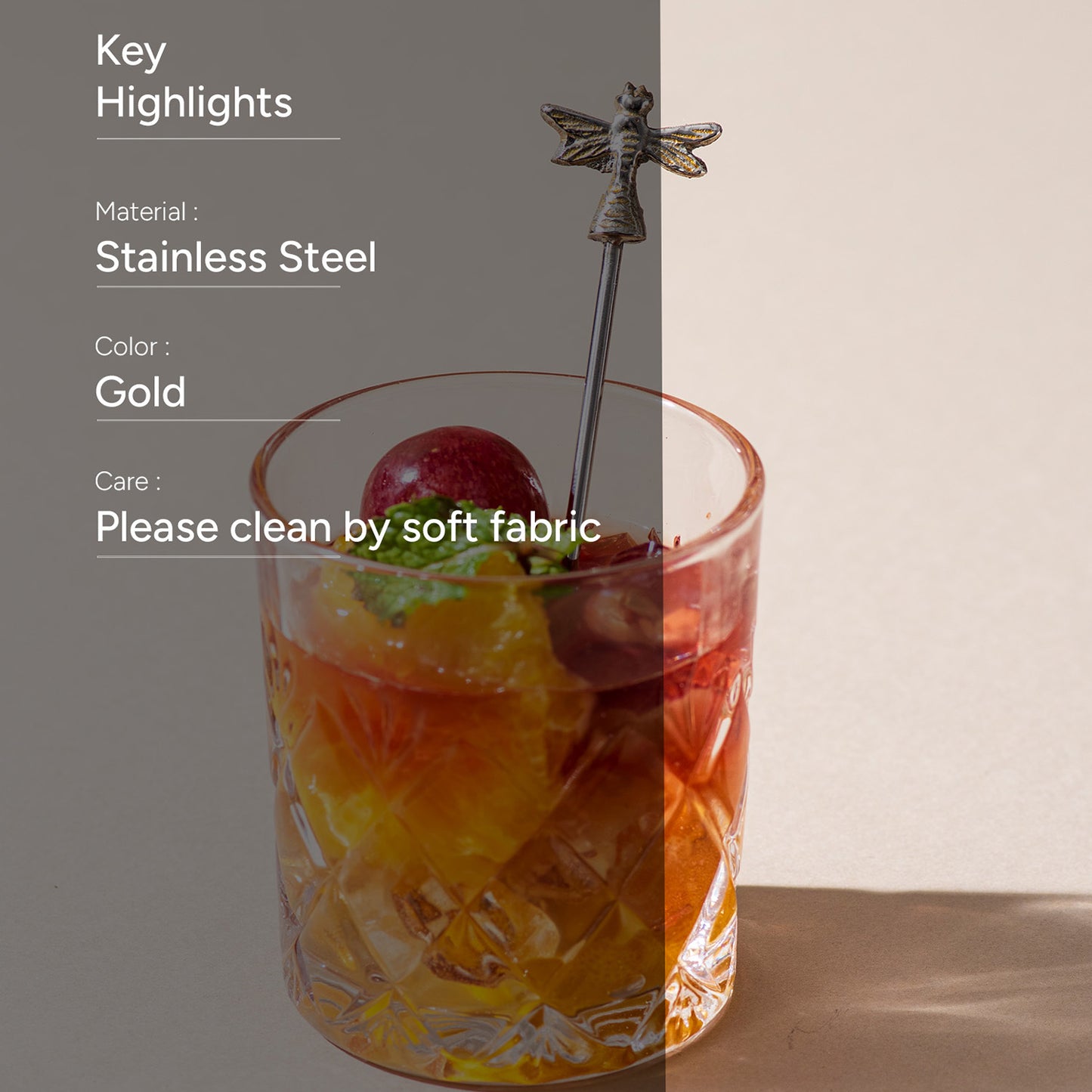 The Dragonfly Cocktail Picks Glossy Silver