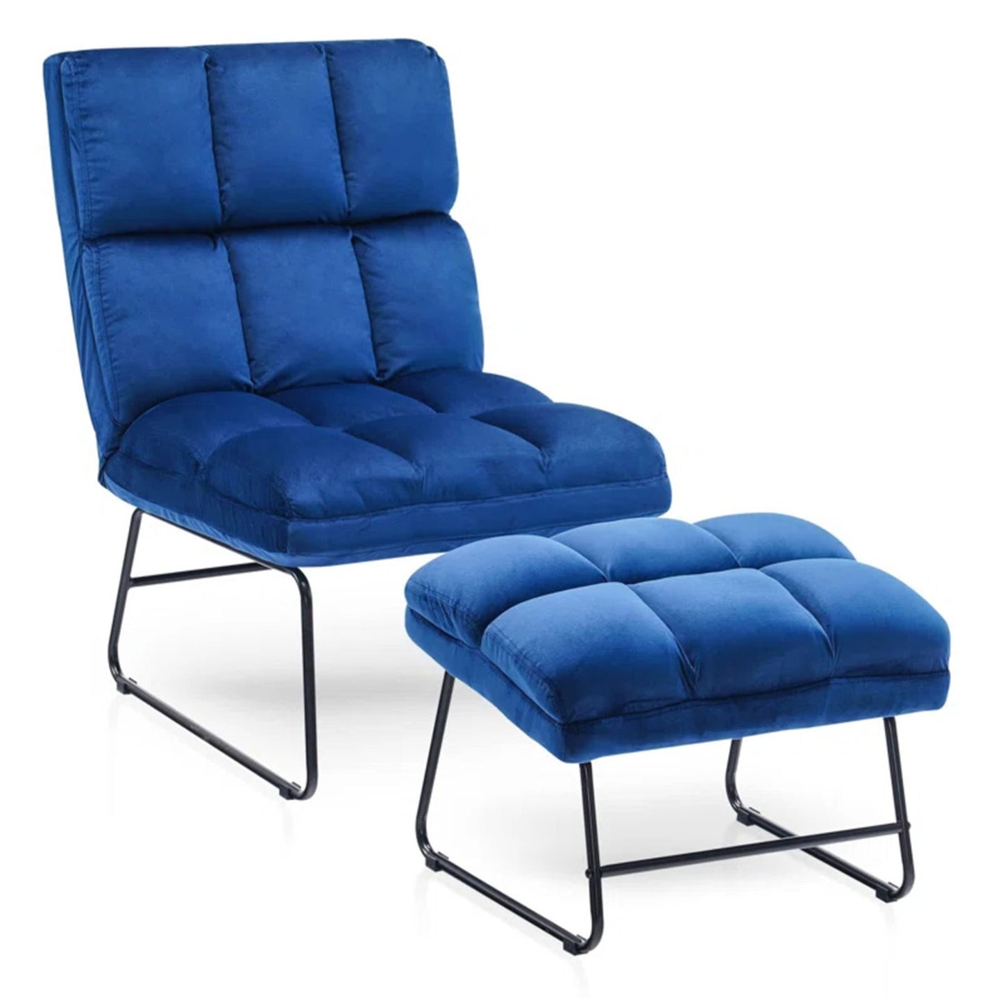 Velvet Chair With Ottoman Set Blue