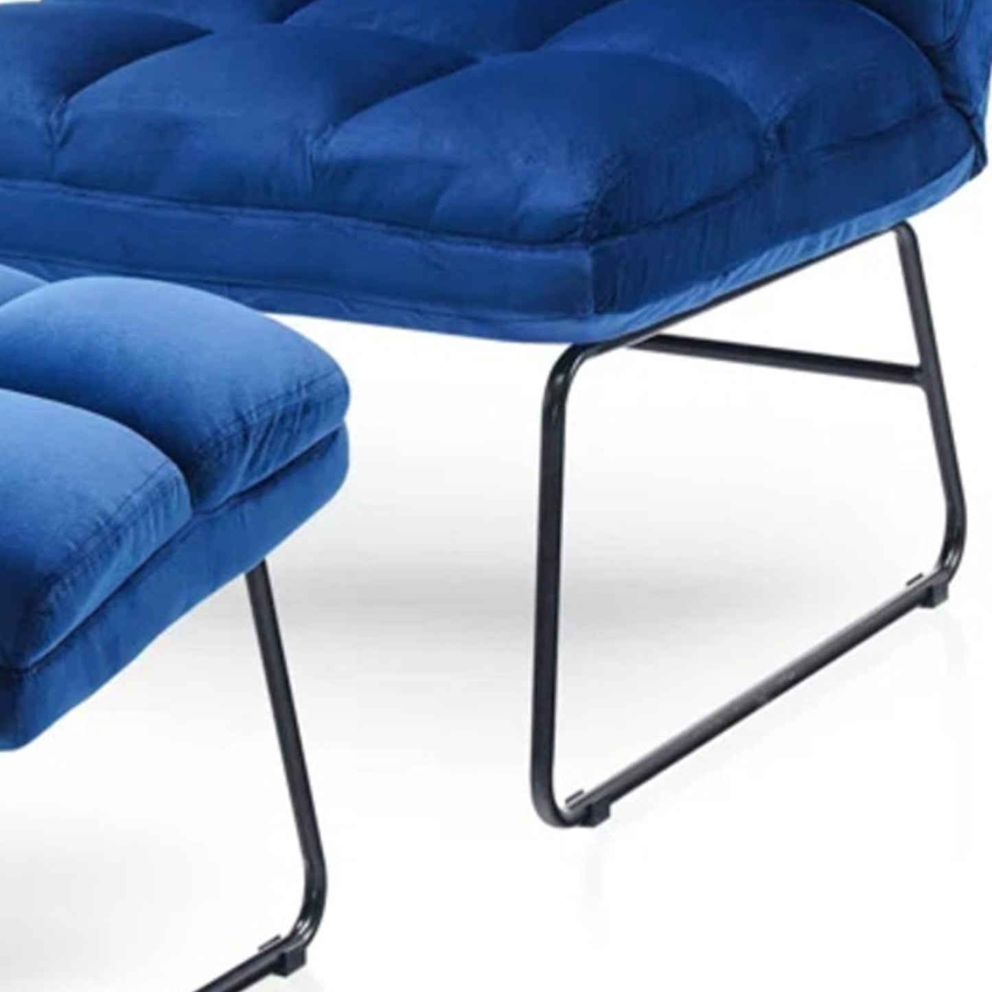 Velvet Chair With Ottoman Set Blue