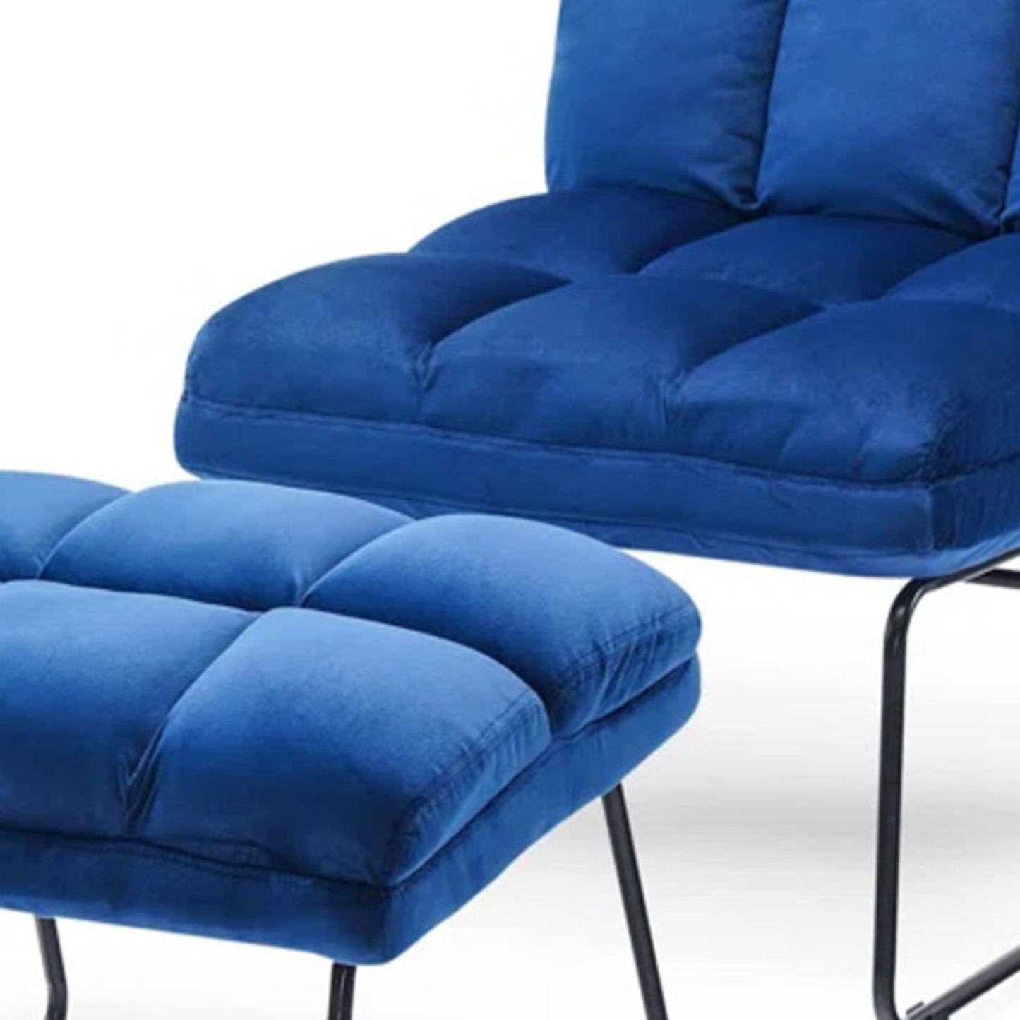 Velvet Chair With Ottoman Set Blue