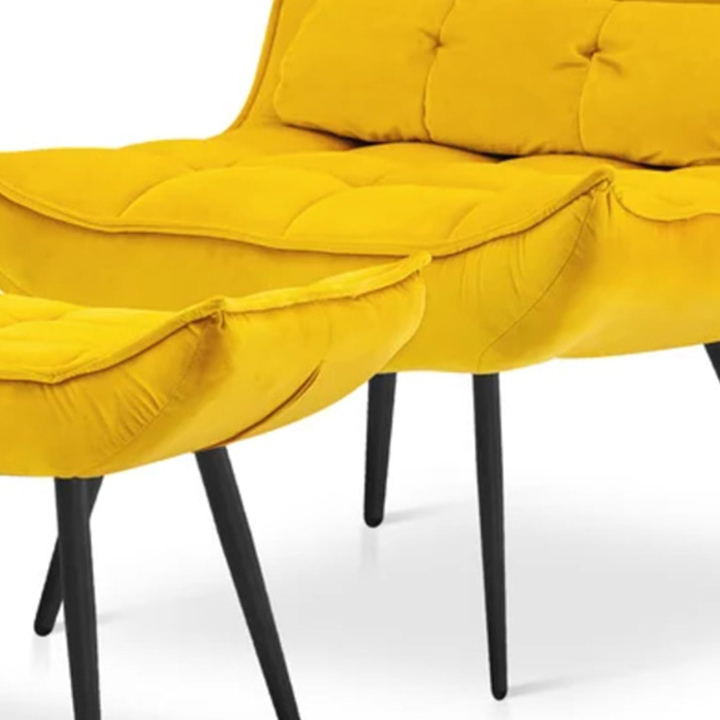 Luxurious Velvet Chair With Ottoman Footrest Yellow