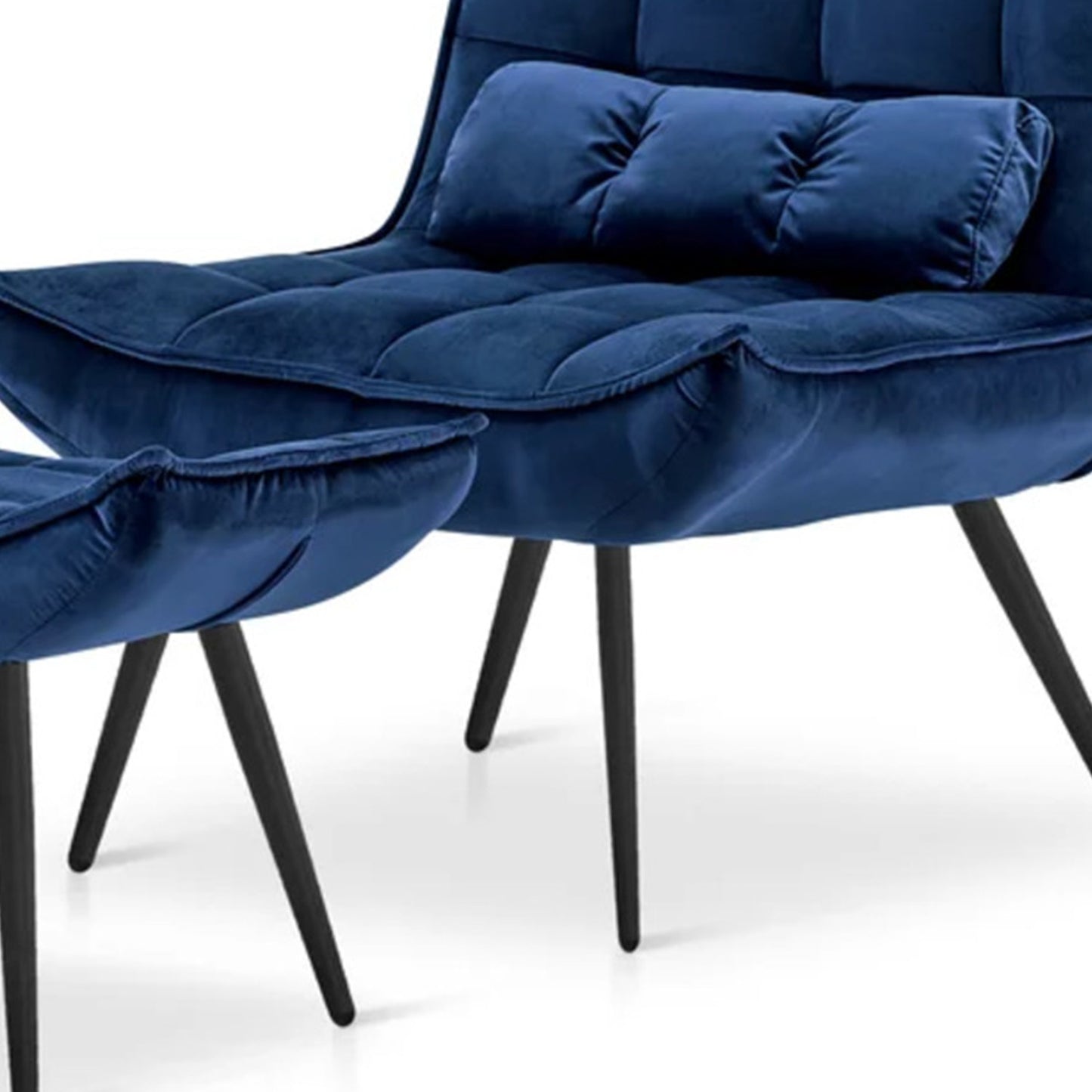 Luxurious Velvet Chair With Ottoman Footrest Blue