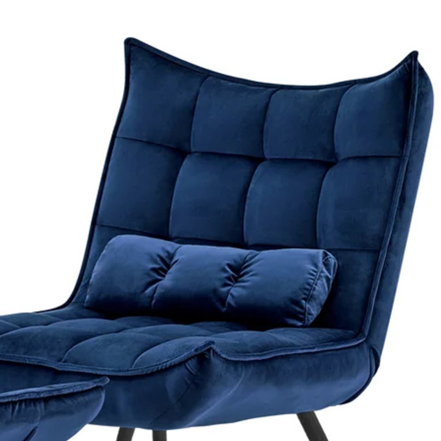 Luxurious Velvet Chair With Ottoman Footrest Blue