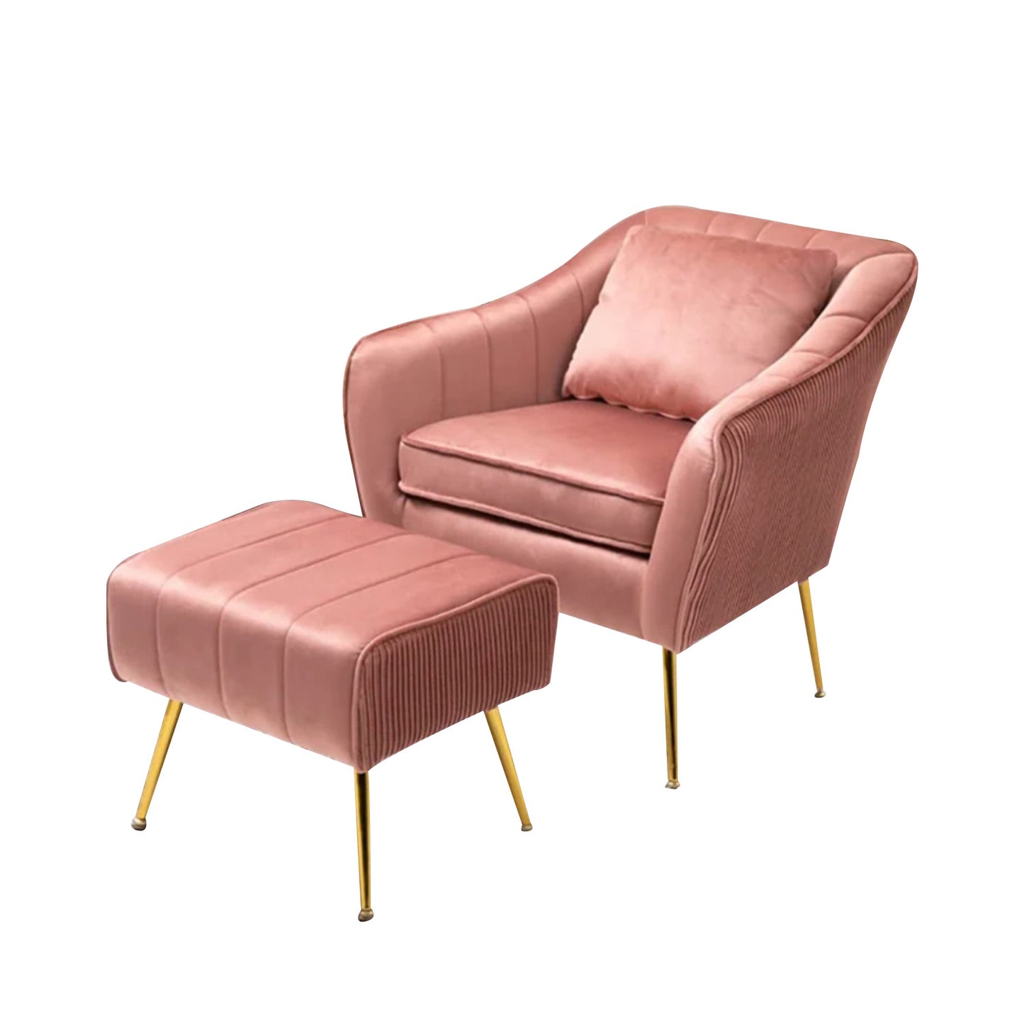 Velvet Accent Chairs With Ottomans Footrest Pink