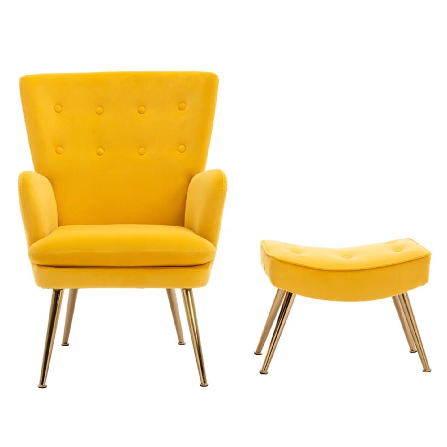 Velvet High-Back Accent Chairs With Ottoman Footrest Yellow