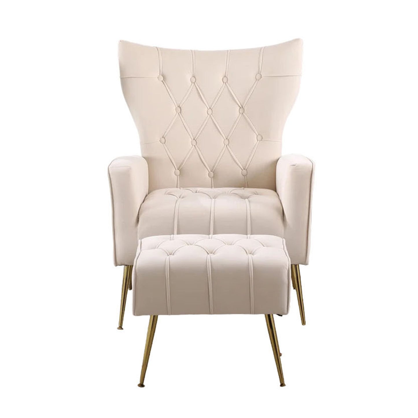 Palatial Wingback Accent Chair & Ottoman Footrest Set Beige