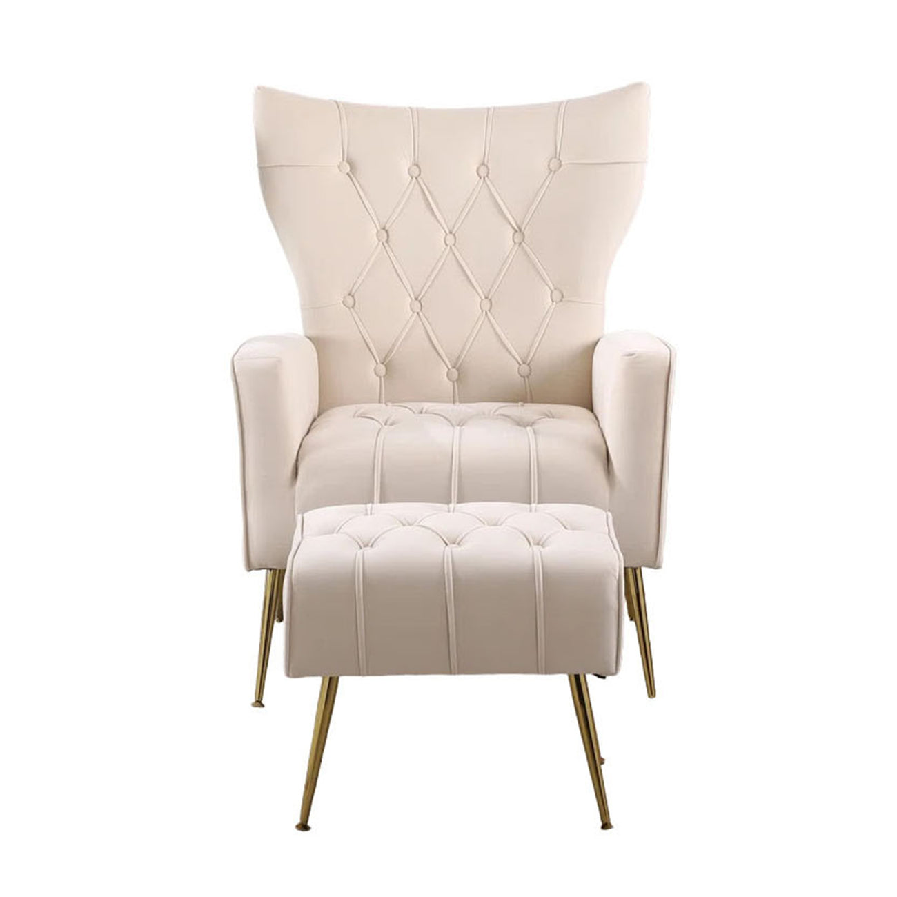 Palatial Wingback Accent Chair & Ottoman Footrest Set Beige