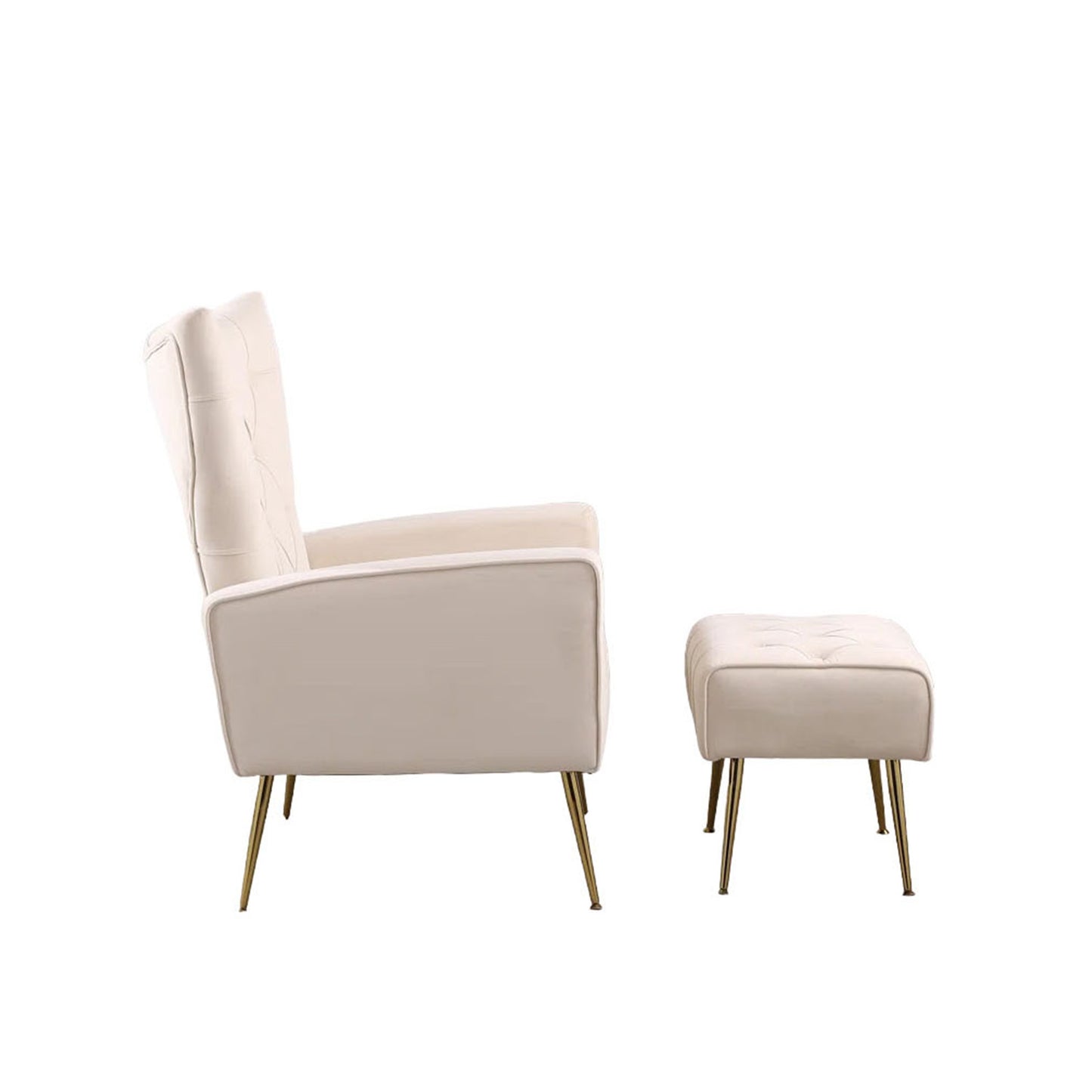 Palatial Wingback Accent Chair & Ottoman Footrest Set Beige