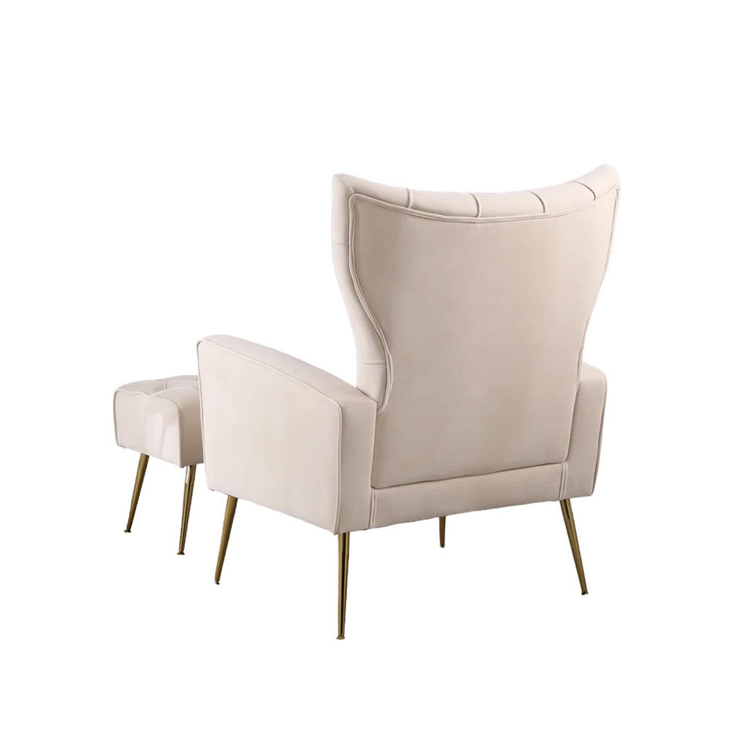 Palatial Wingback Accent Chair & Ottoman Footrest Set Beige