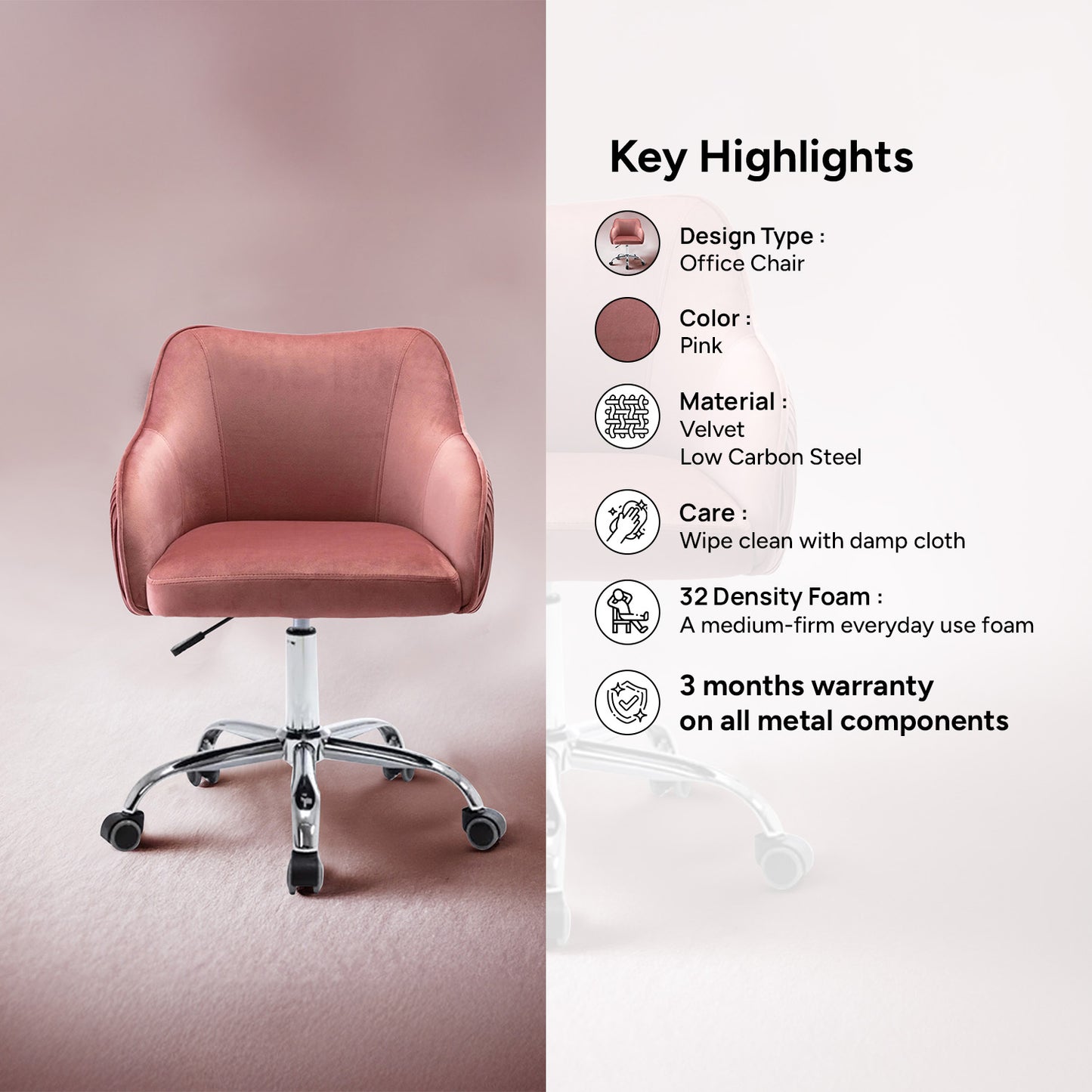 Home Office Chair With Wheels Pink