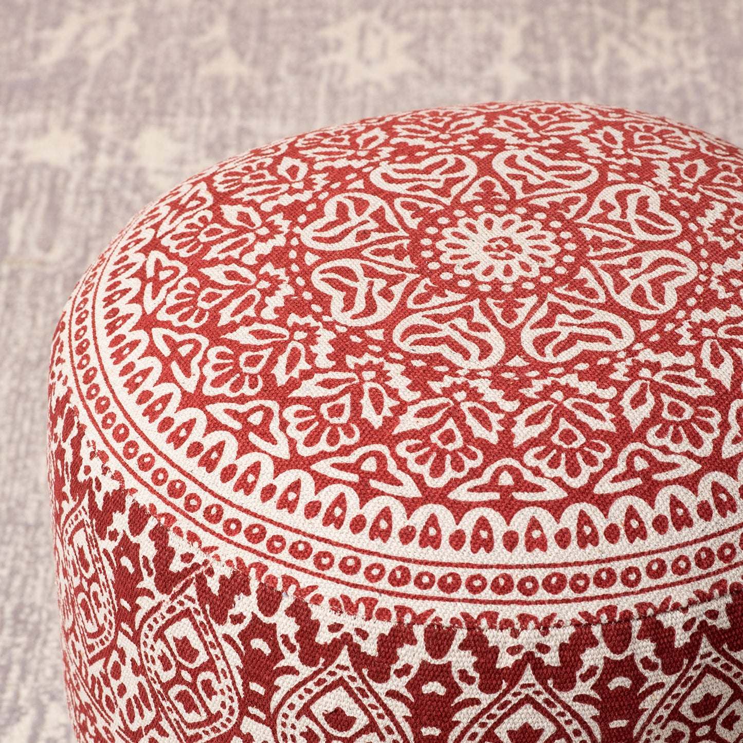 Botanic Fabric Wooden Ottoman in Red Color Set of 2
