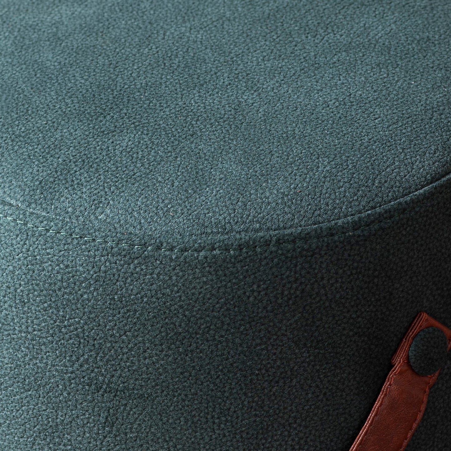 Hoist Collection Pouf With Faux Leather Strap in Green Color | Nestroots