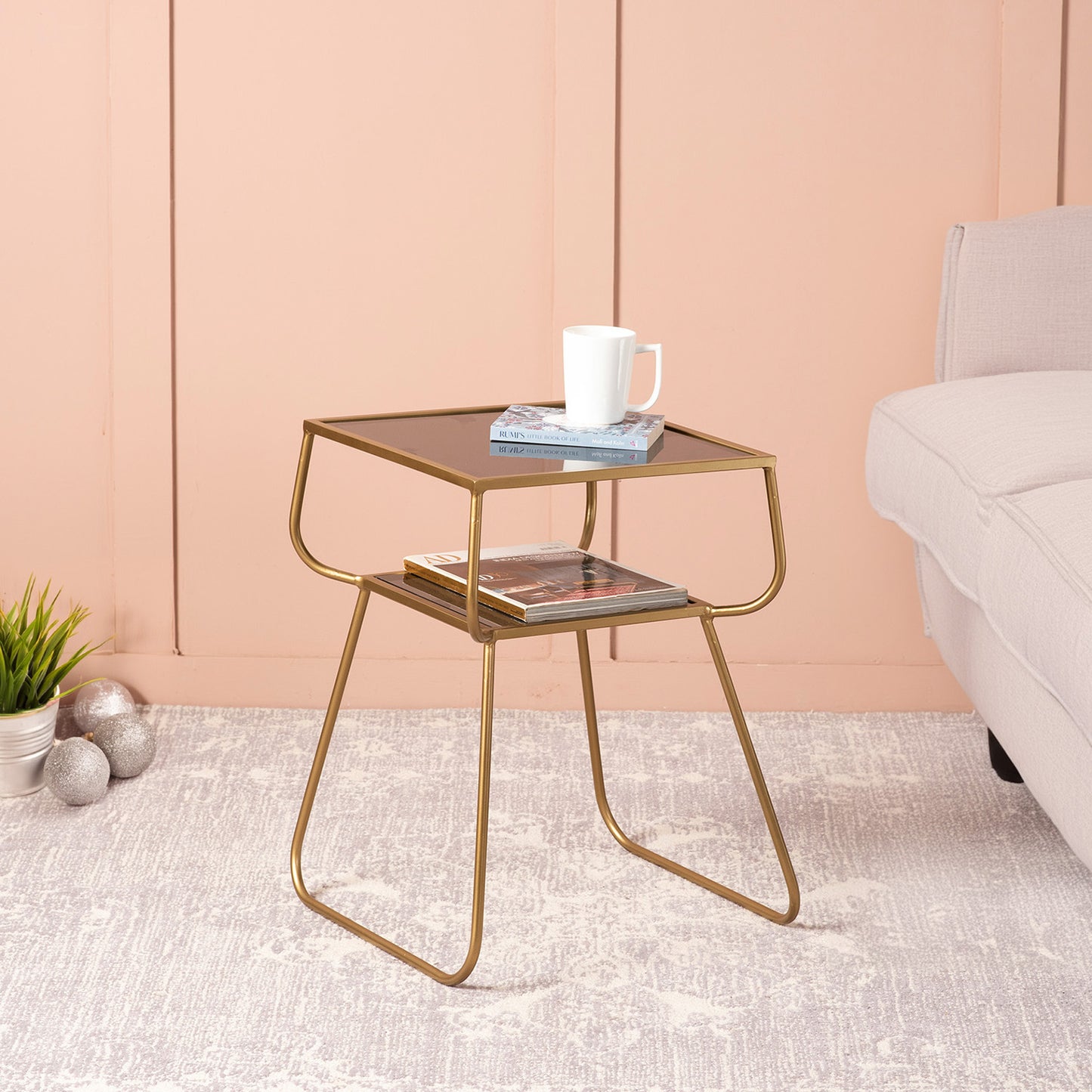 Metallic Ottoman with 2 tier Double Decker Table