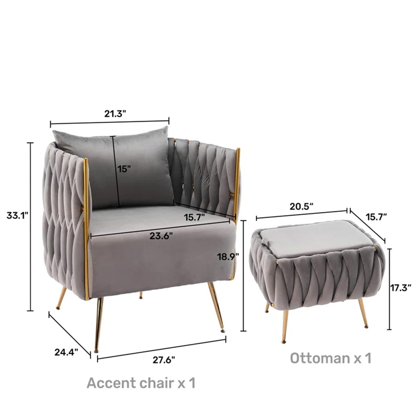 Shop Now Opulent Velvet Majesty Accent Chair With Ottoman Footrest Grey Online