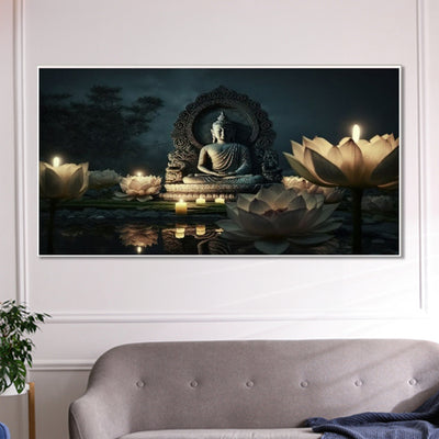 Serene Lotus and Meditating Buddha Wall Painting