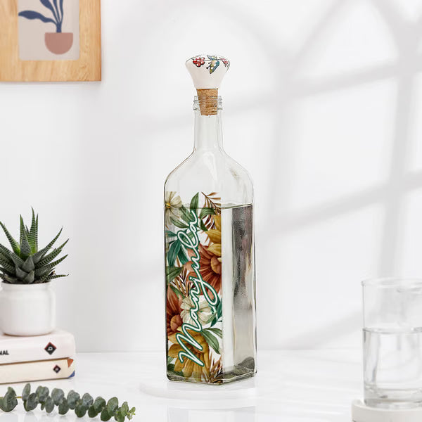 Floral Bloom Personalized Glass Water Bottle