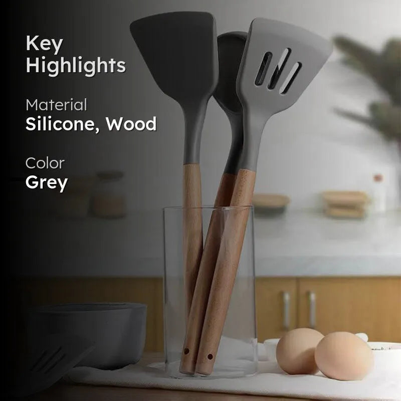 Grey Premium Silicon Utensil Set - Three Piece Set