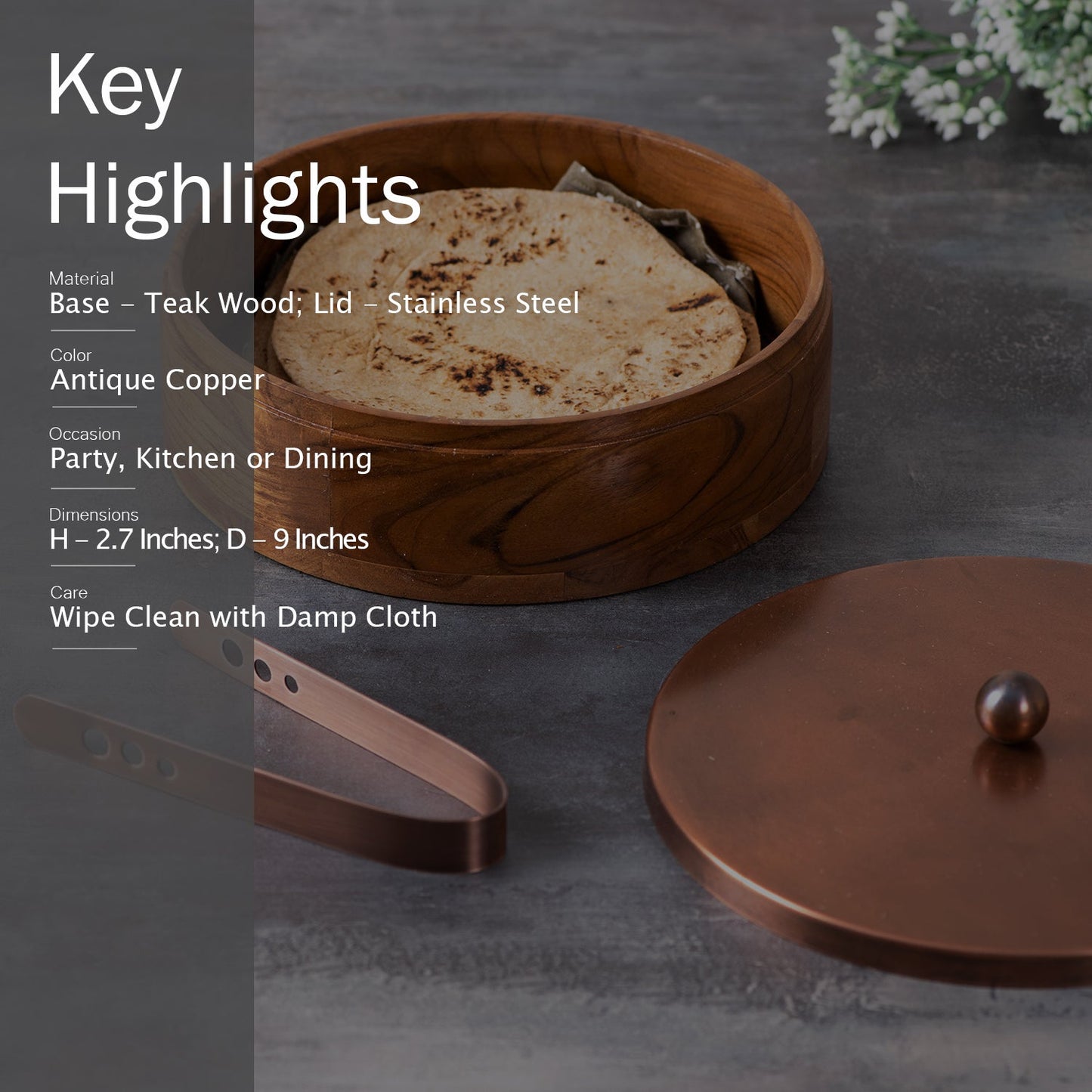 Copper Roti Box with Masala Box Set