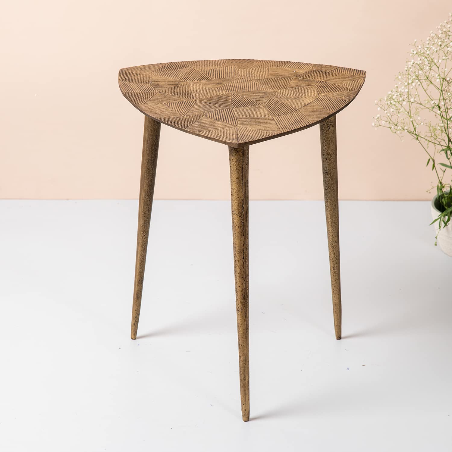 Gold Triangular Side Table Copper Side Table for Living Room