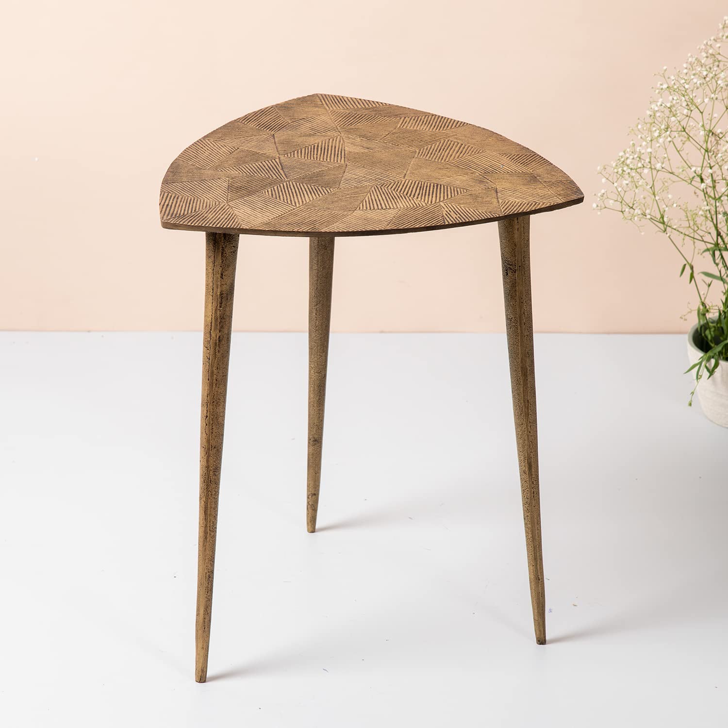 Gold Triangular Side Table Copper Side Table for Living Room