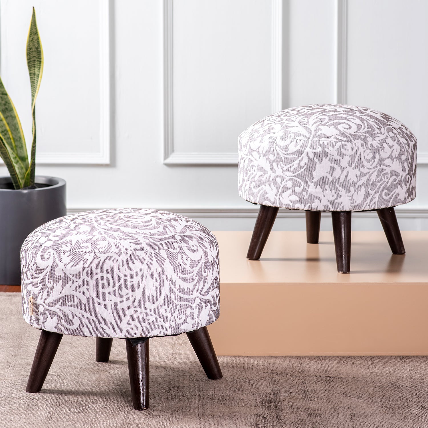 floral pattern grey ottoman
