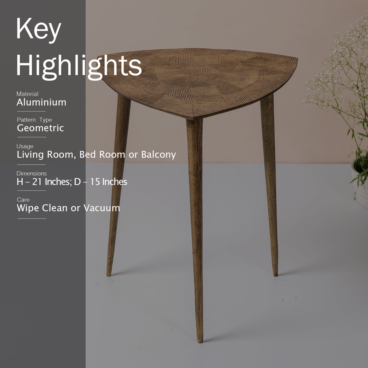 Gold Triangular Side Table Copper Side Table for Living Room