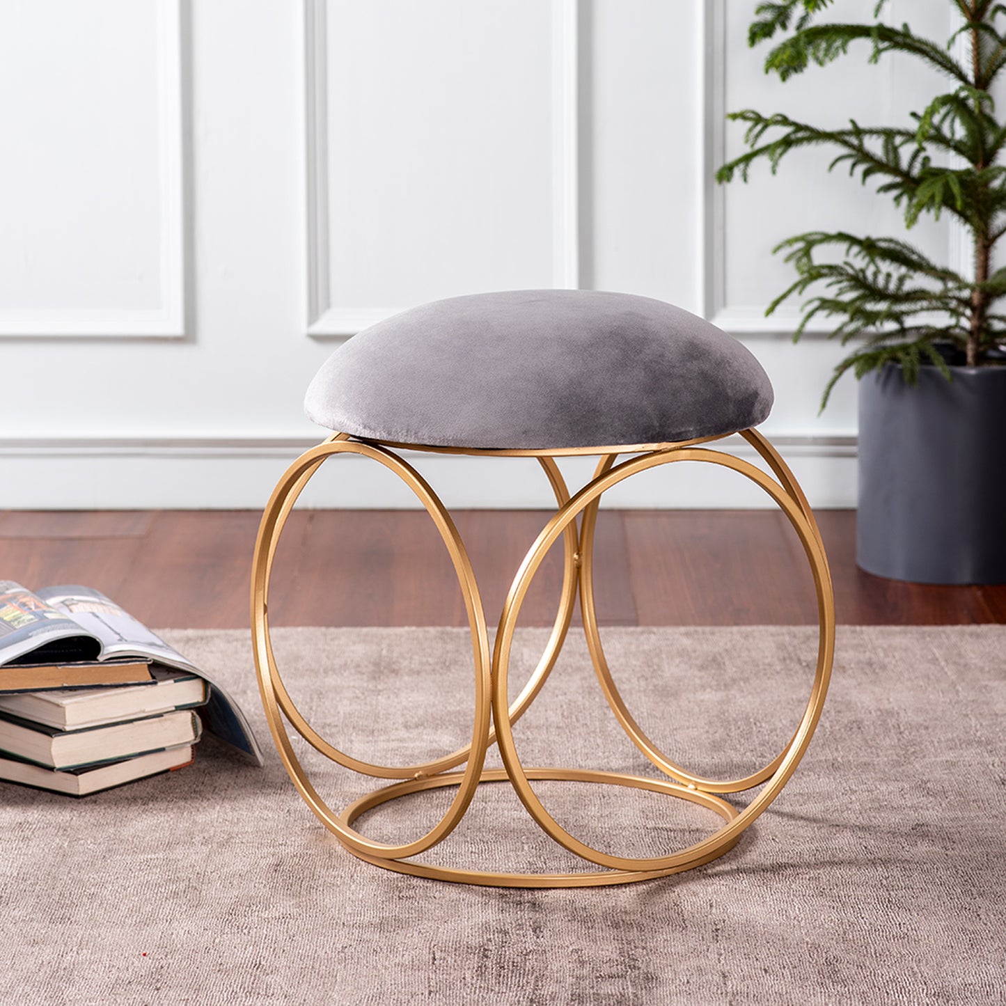 grey velvet ottoman