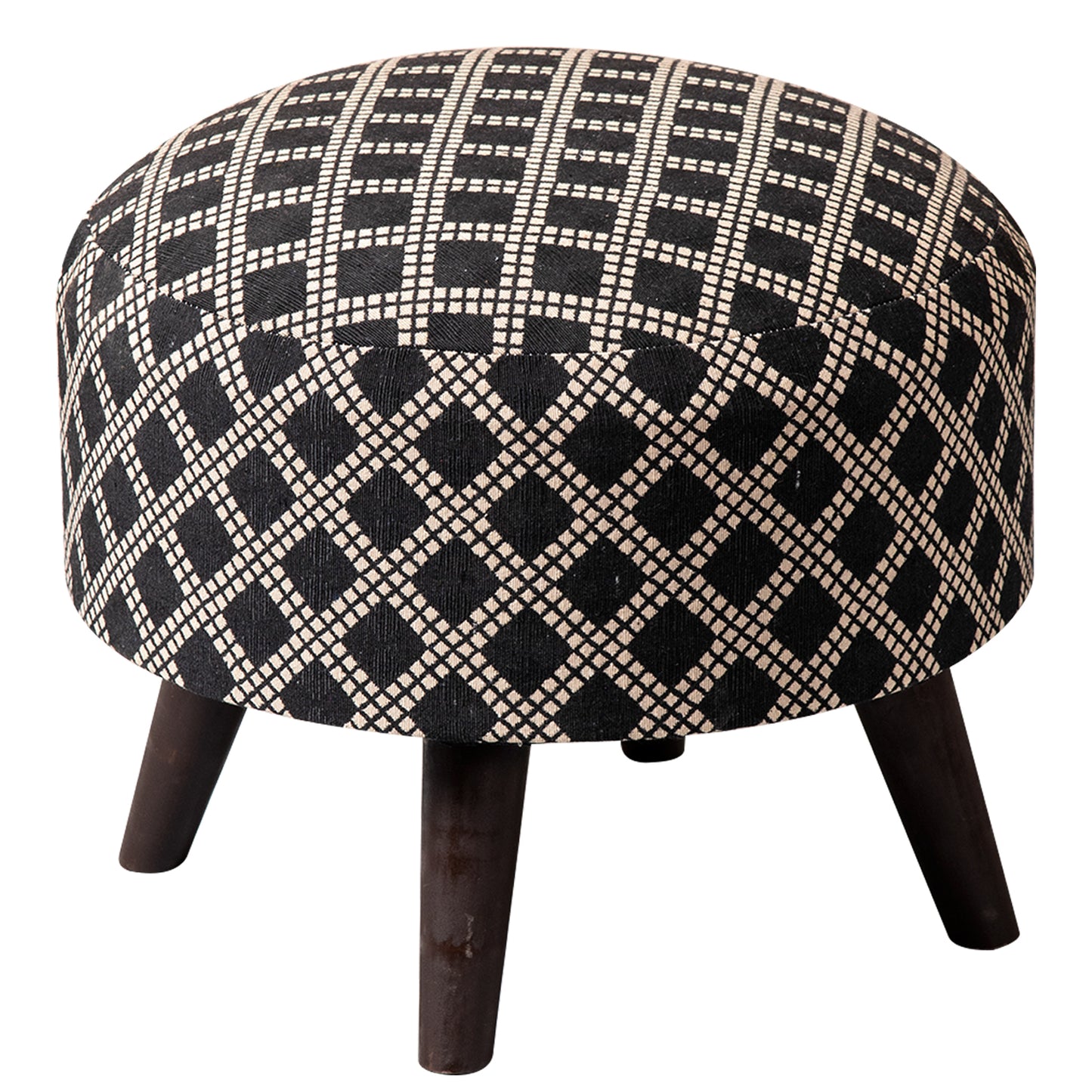 Quad Jacquard Wooden Ottoman in Black Color