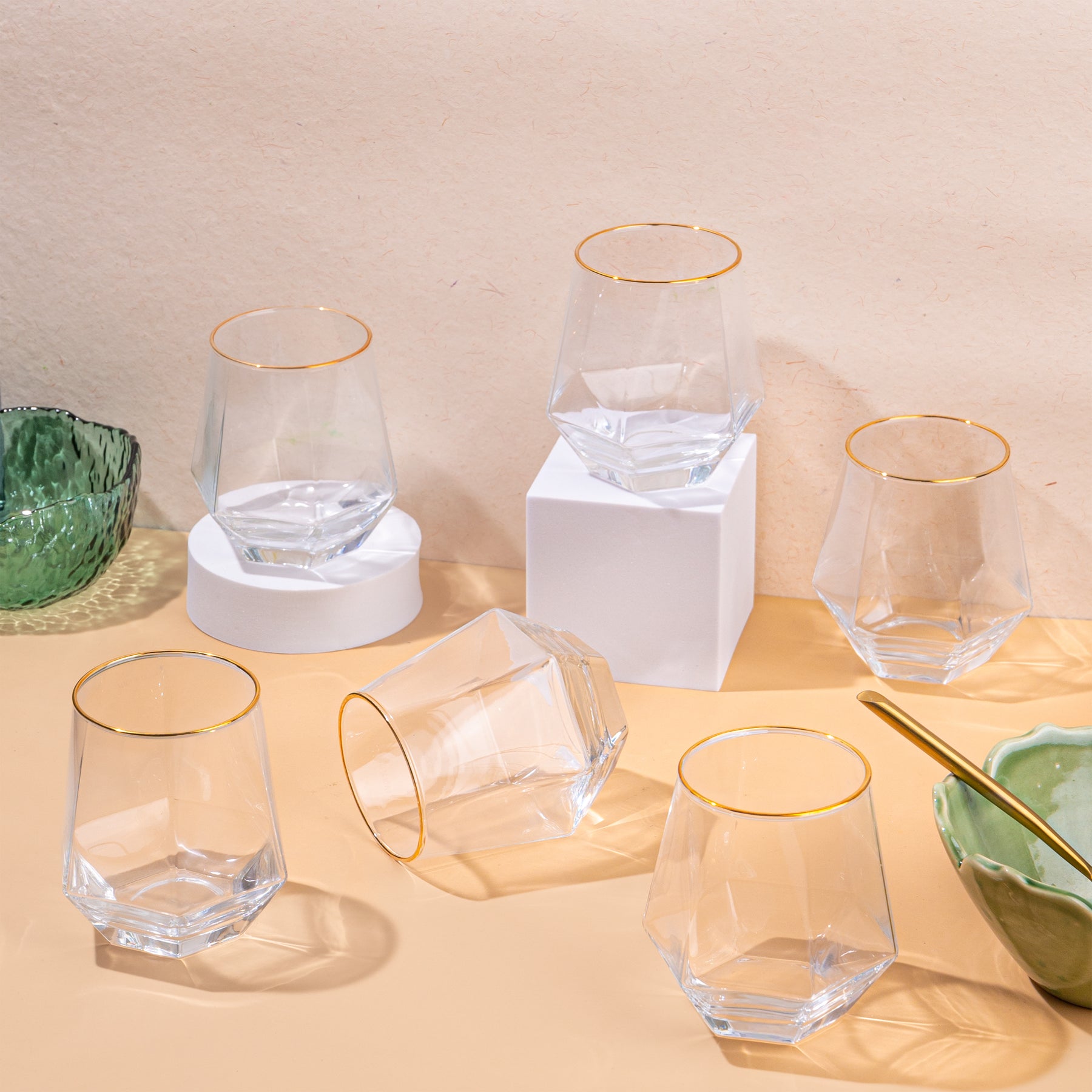 diamond edge golden rim glass