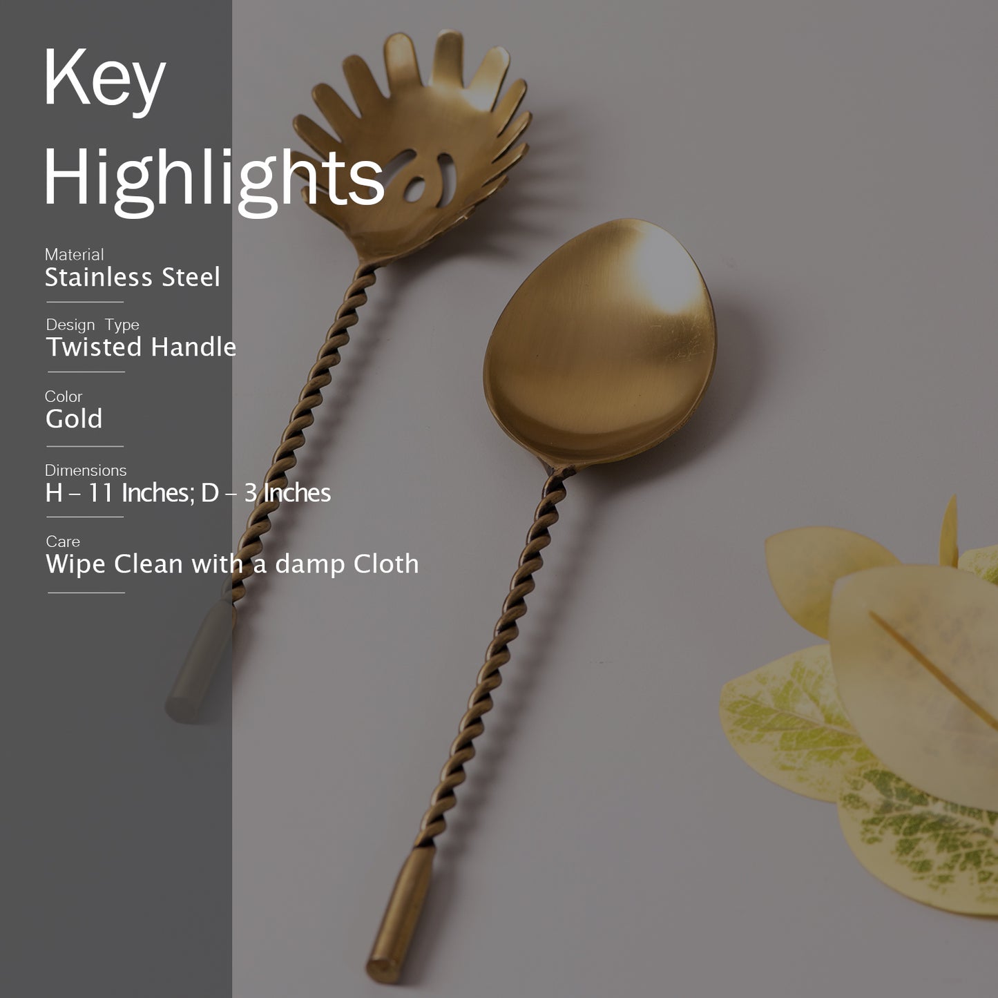 stainless steel gold salad serving spoon