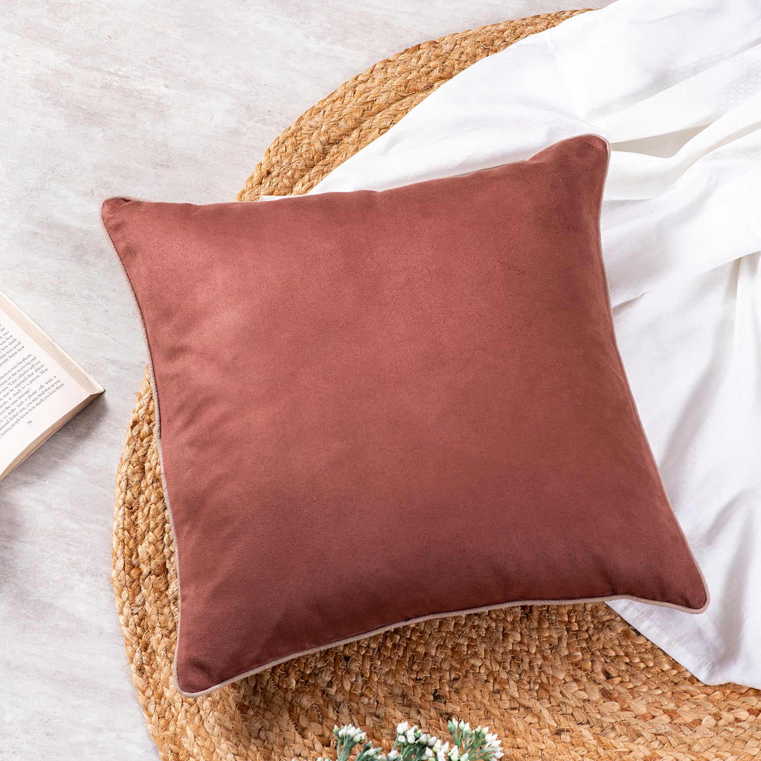 Buy Lush Velvet Cushion Cover Peach 16 X 16 Inches Set of 5 Online