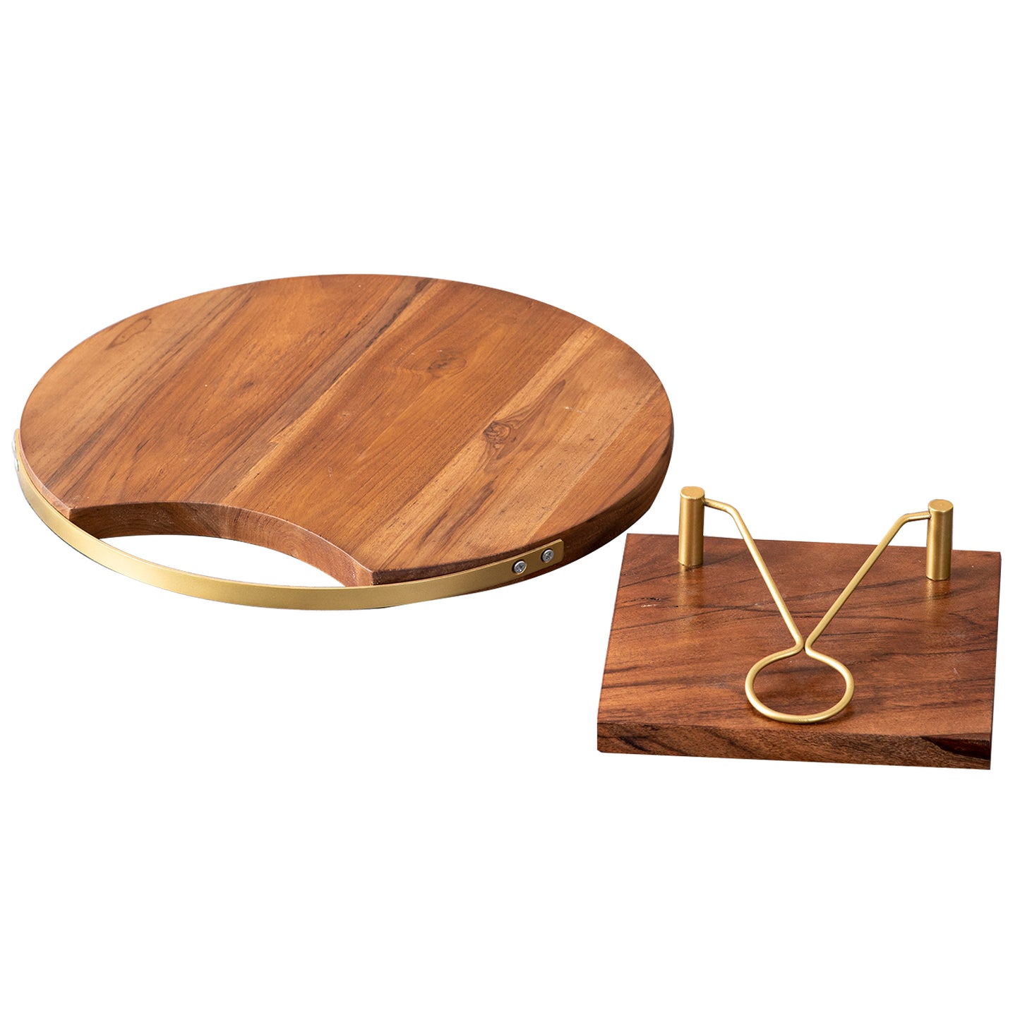 Teak Wood Serving Platter & Napkin Holder