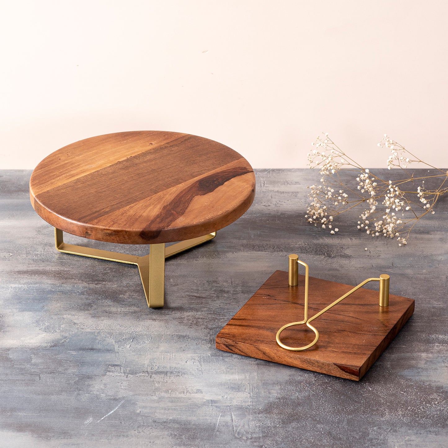 Teak Wood Cake Stand & Napkin Holder