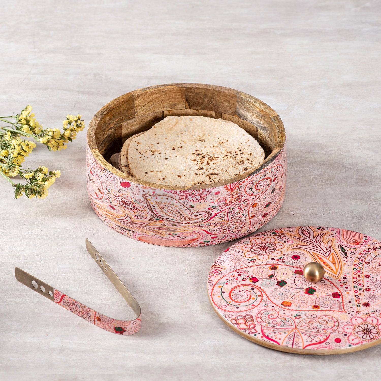 wooden serving box with tong