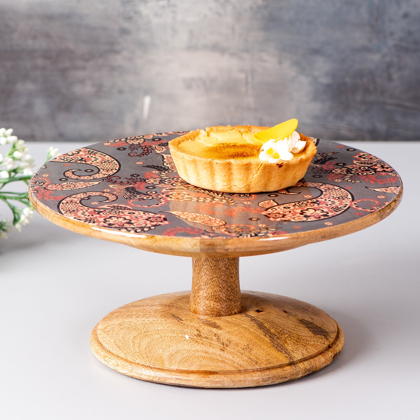 printed wooden cake stand