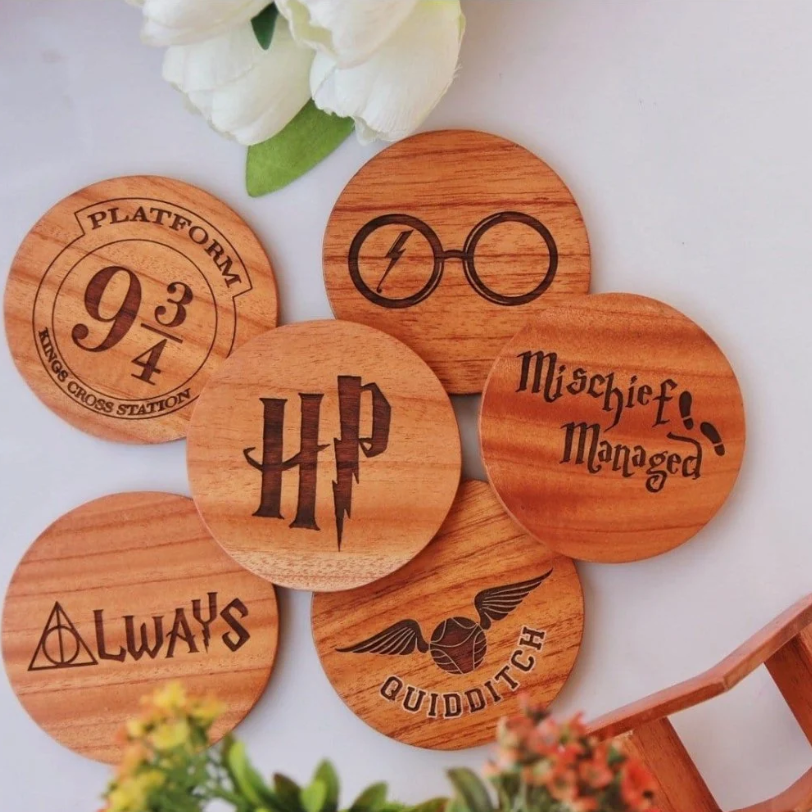 Harry Potter-Themed Wooden Coaster Set (Pack of 6)