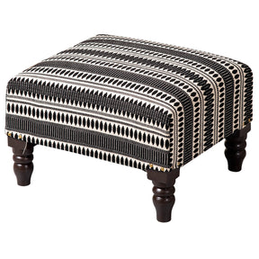 Bohemian Jacquard Wooden Foot Stool in Black & White Color
