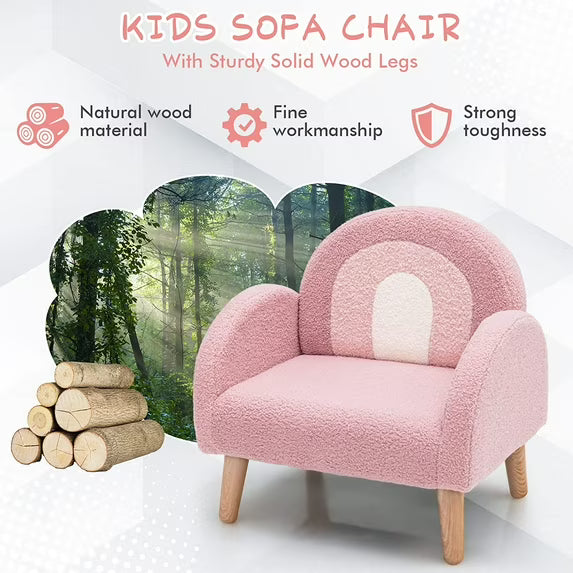 Soft Pink BlushArch Kids Armchair with Wooden LegsPlush Fabric