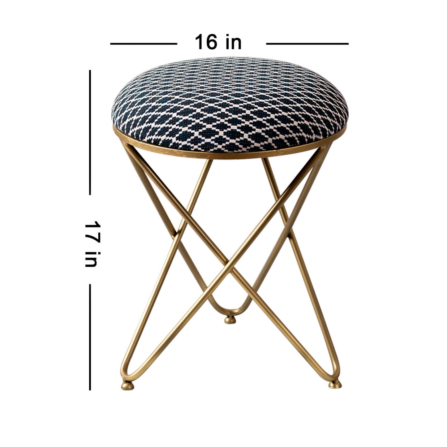 Quad Fabric Cross Metallic Stool in Blue Color Set of 2