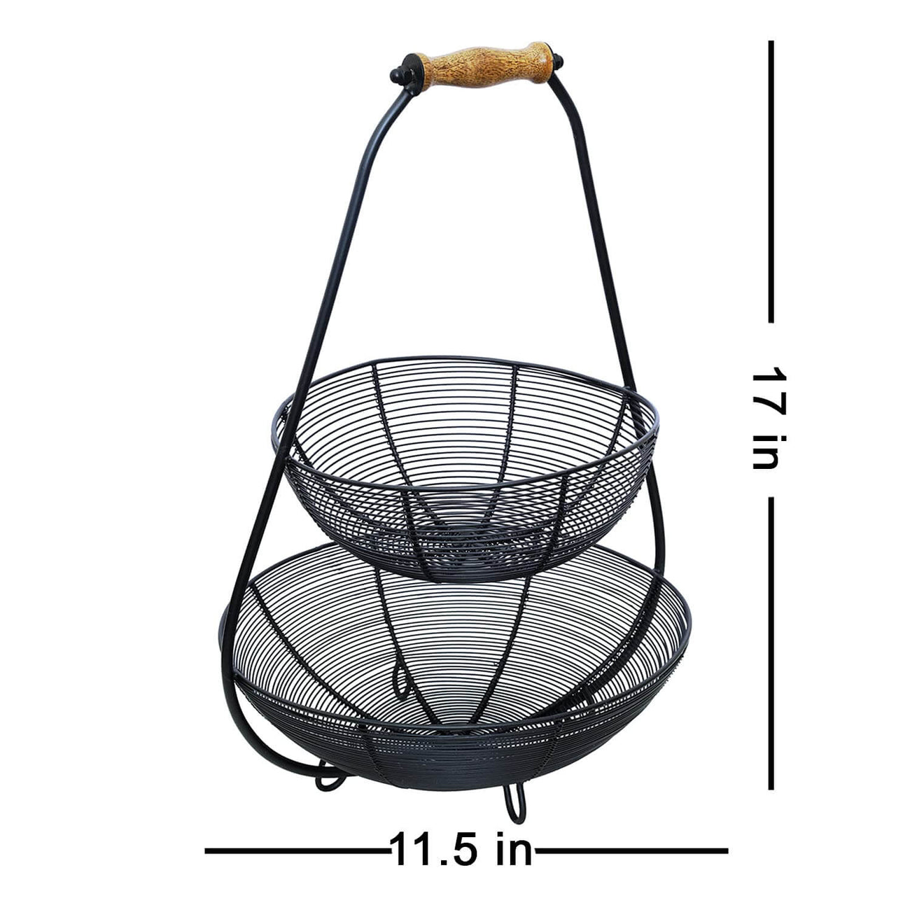 Cache tiered wire basket with knob in Black Color