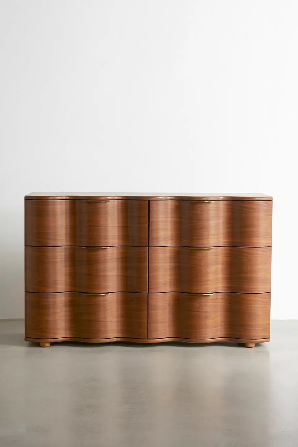 Aria 6-Drawer Short Wood Squiggle Dresser - Brown
