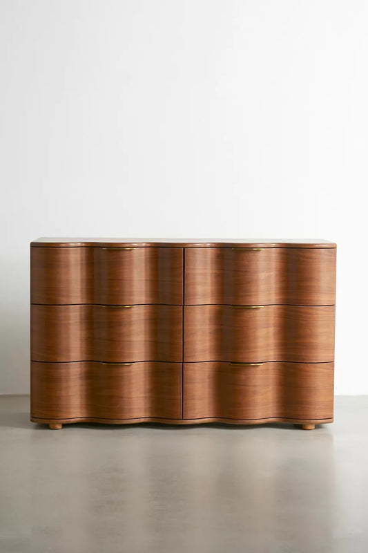 Aria 6-Drawer Short Wood Squiggle Dresser - Brown