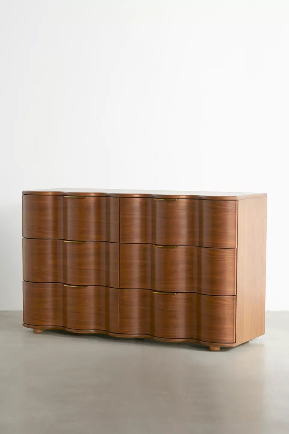 Aria 6-Drawer Short Wood Squiggle Dresser - Brown