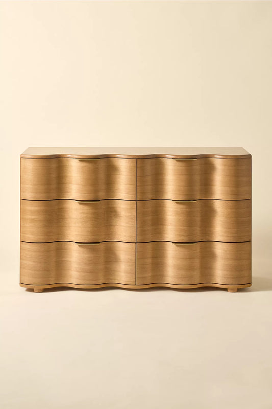 Aria 6-Drawer Short Wood Squiggle Dresser- Natural